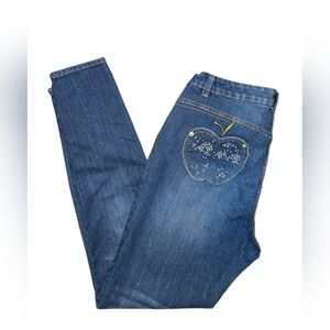 Blue Women's Straight-Leg Jeans with Embellished Apple Pocket